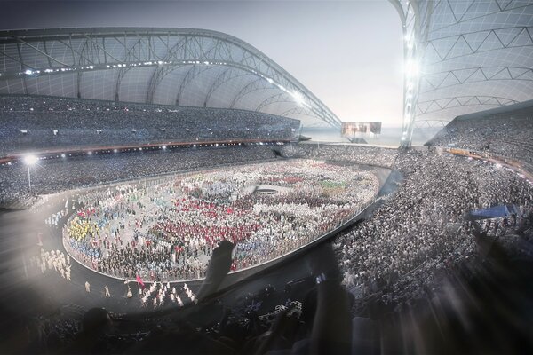 Un énorme stade dans une foule de gens