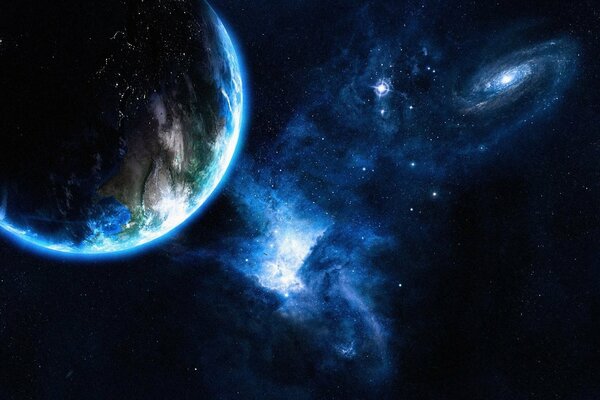 La galassia e le stelle gettano la luce blu sulla Terra