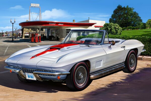 Sports convertible at the gas station on Droga