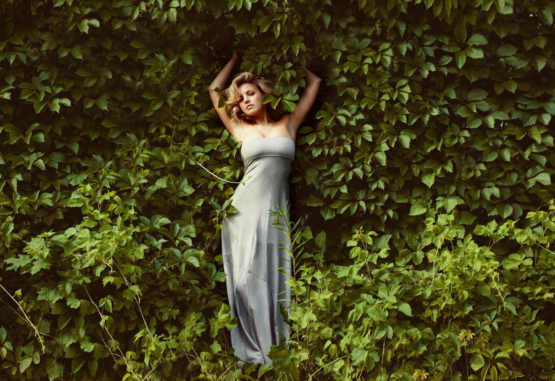 mädchen natur pflanzen pose sommerkleid