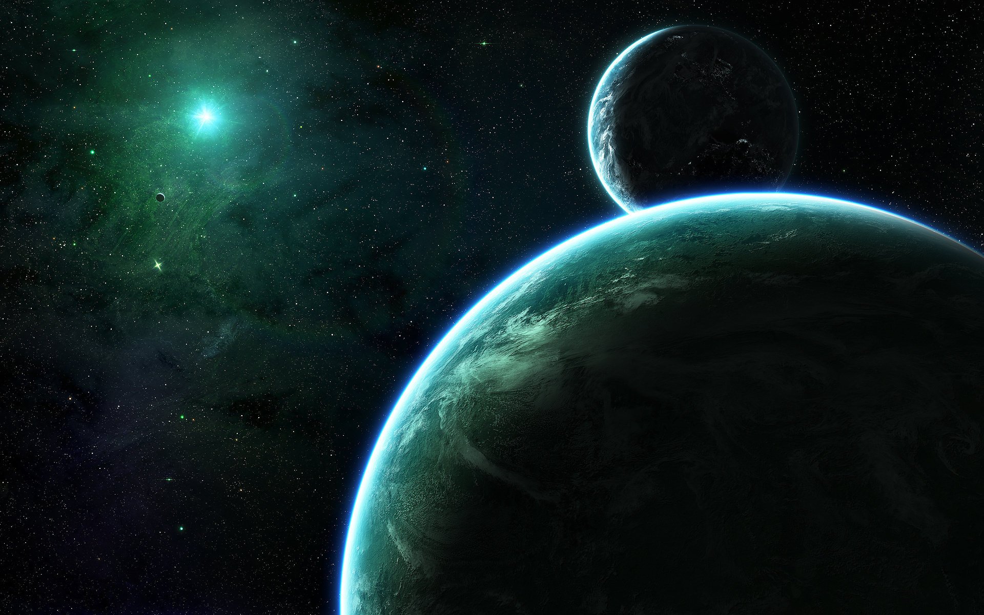 planet green shadows sci fi darkness planets light star