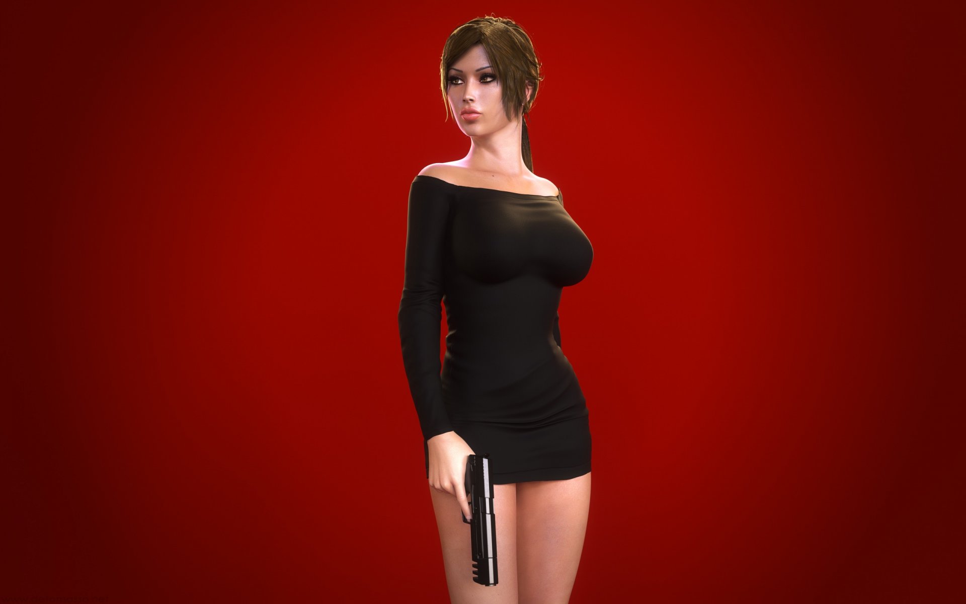 vestido chica lara croft tomb raider pistola pechos