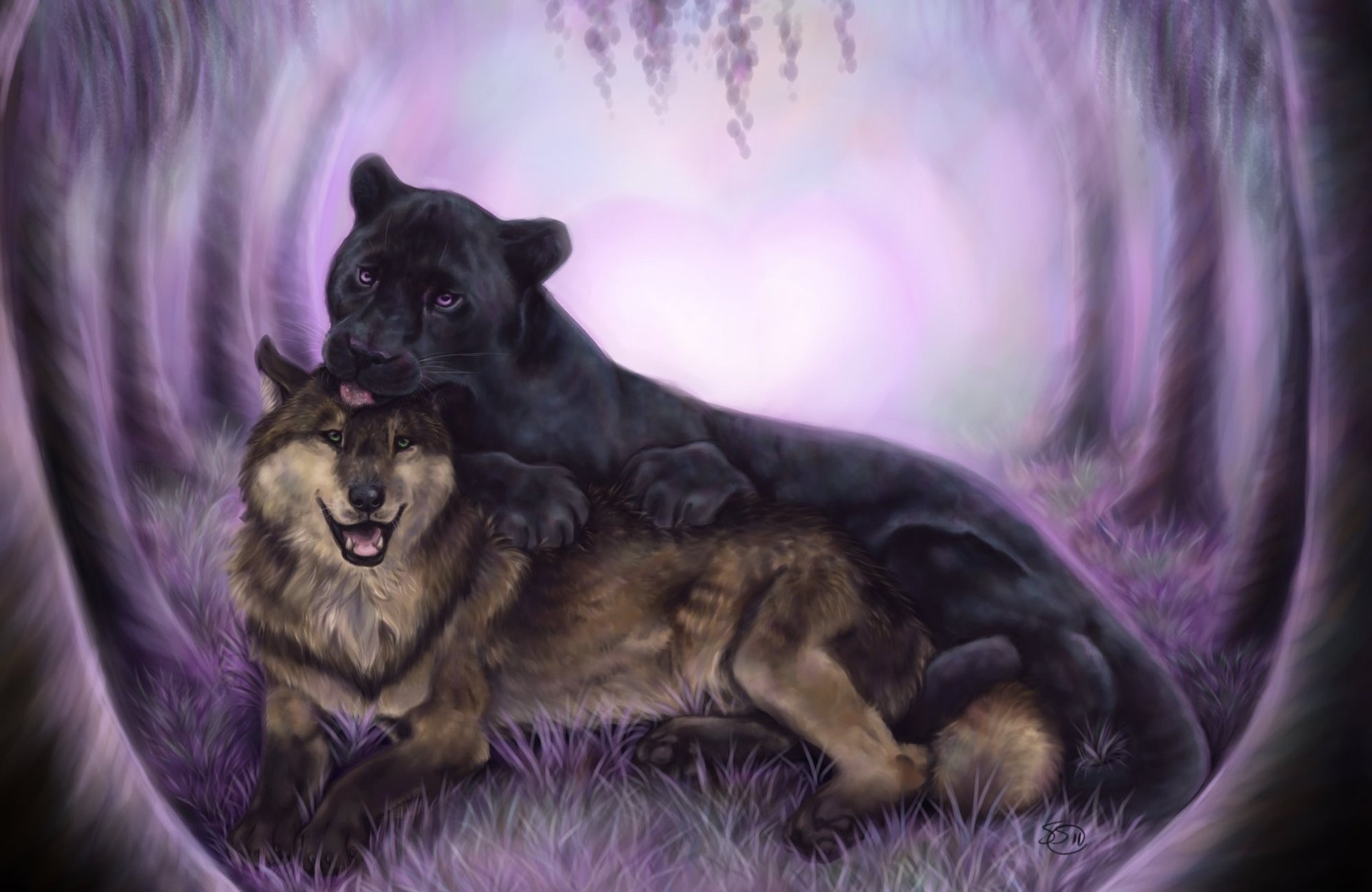 art animals black friendship panther wolf predator