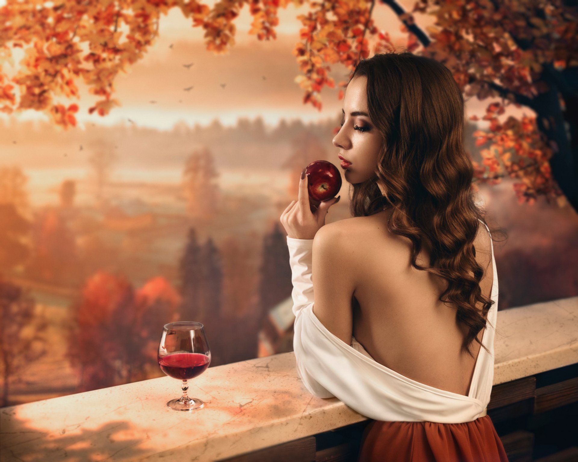 herbstporträt mädchen herbst schönheit natur apfel sergey parishkov