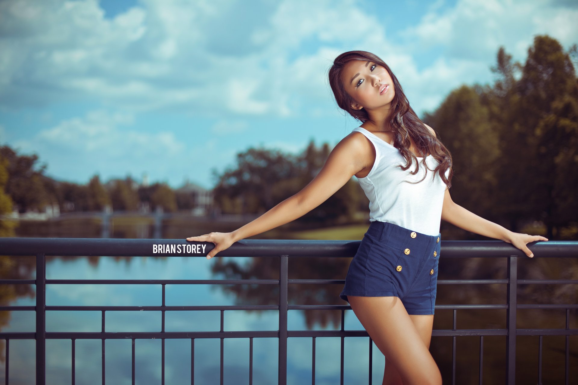 brian storey photos photographer girl nina asian shorts river bridge