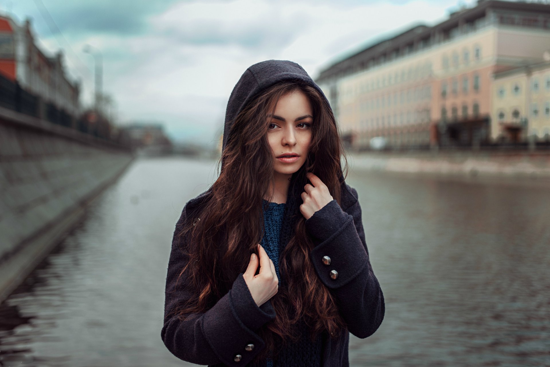 girl brunette brown-eyed beautiful cute cutie look pose brunette represent women georgy chernyadyev