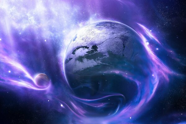 Purple glow envelops the planet