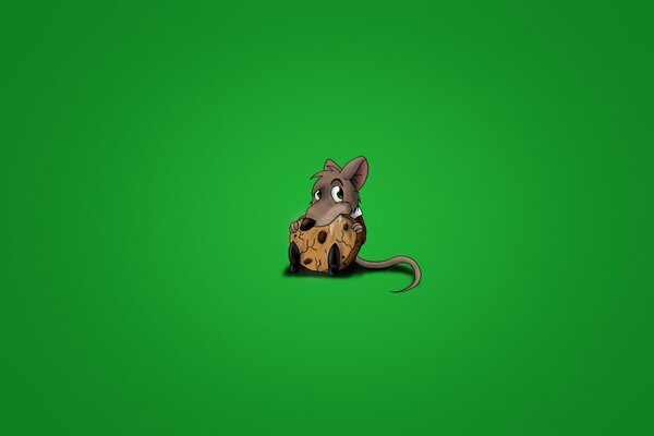 A small rodent eats cookies on a green background