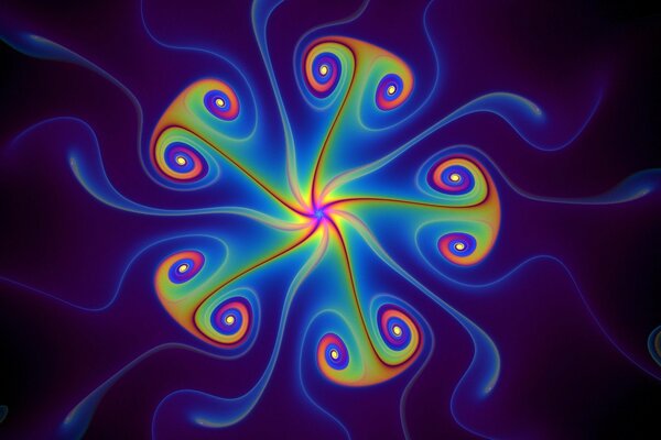 Multicolored swirls forming symbols