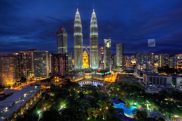 Malaysia s towers glow in the night