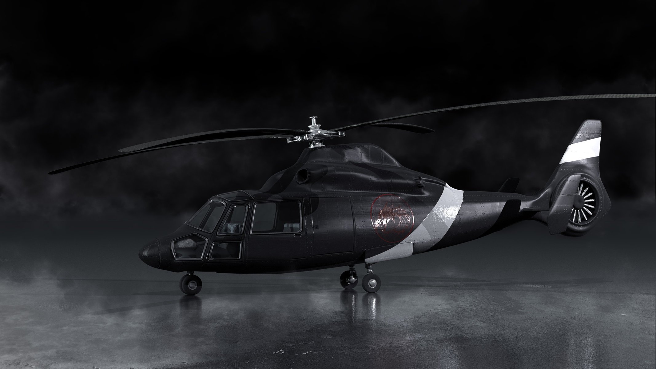 czarny helikopter render dym ostrza art