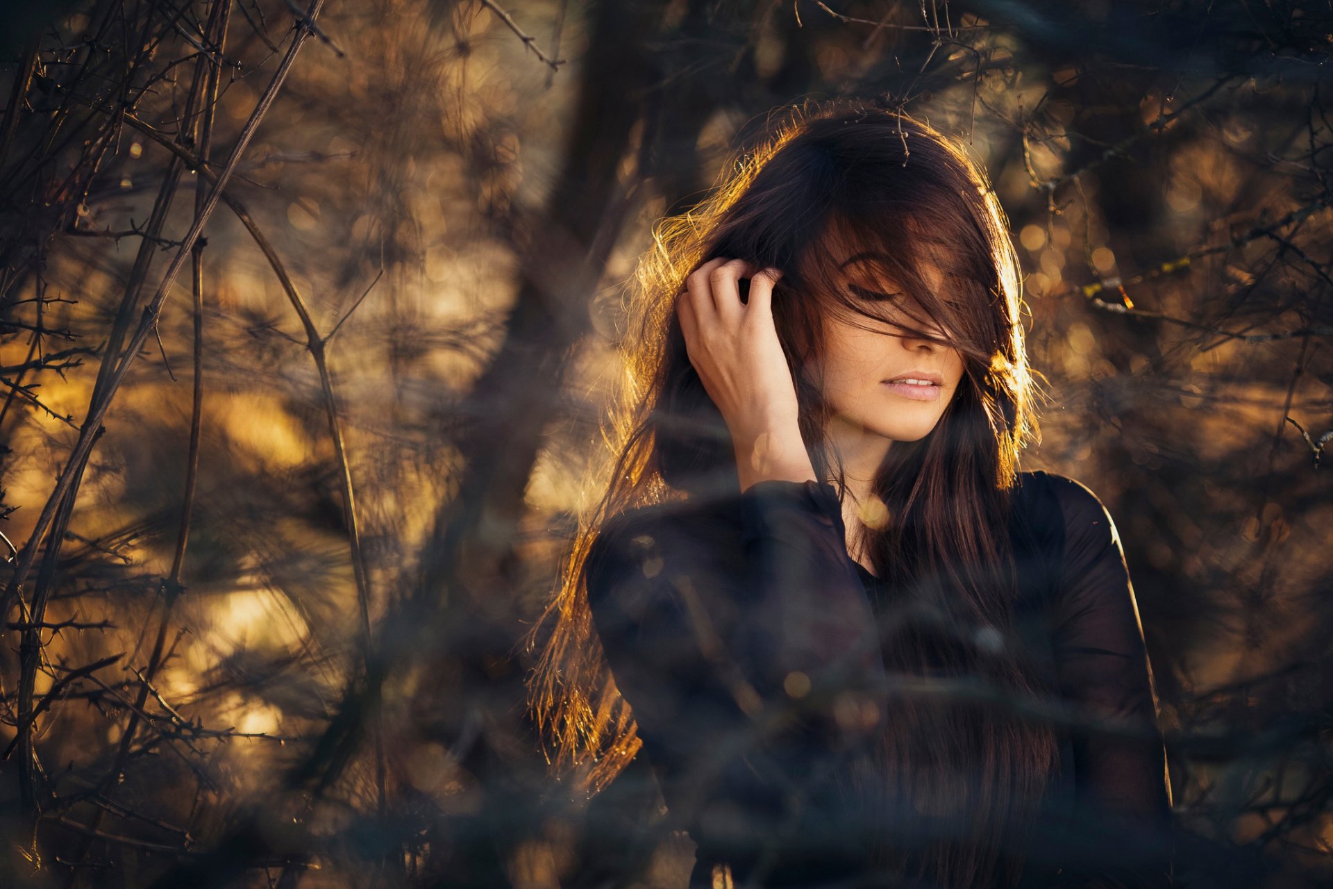 timea porträt sonnenlicht bokeh zweige