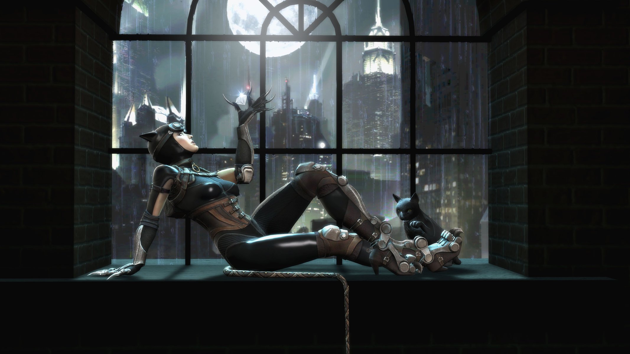 injustice gods among us catwoman fenêtre catwoman chat