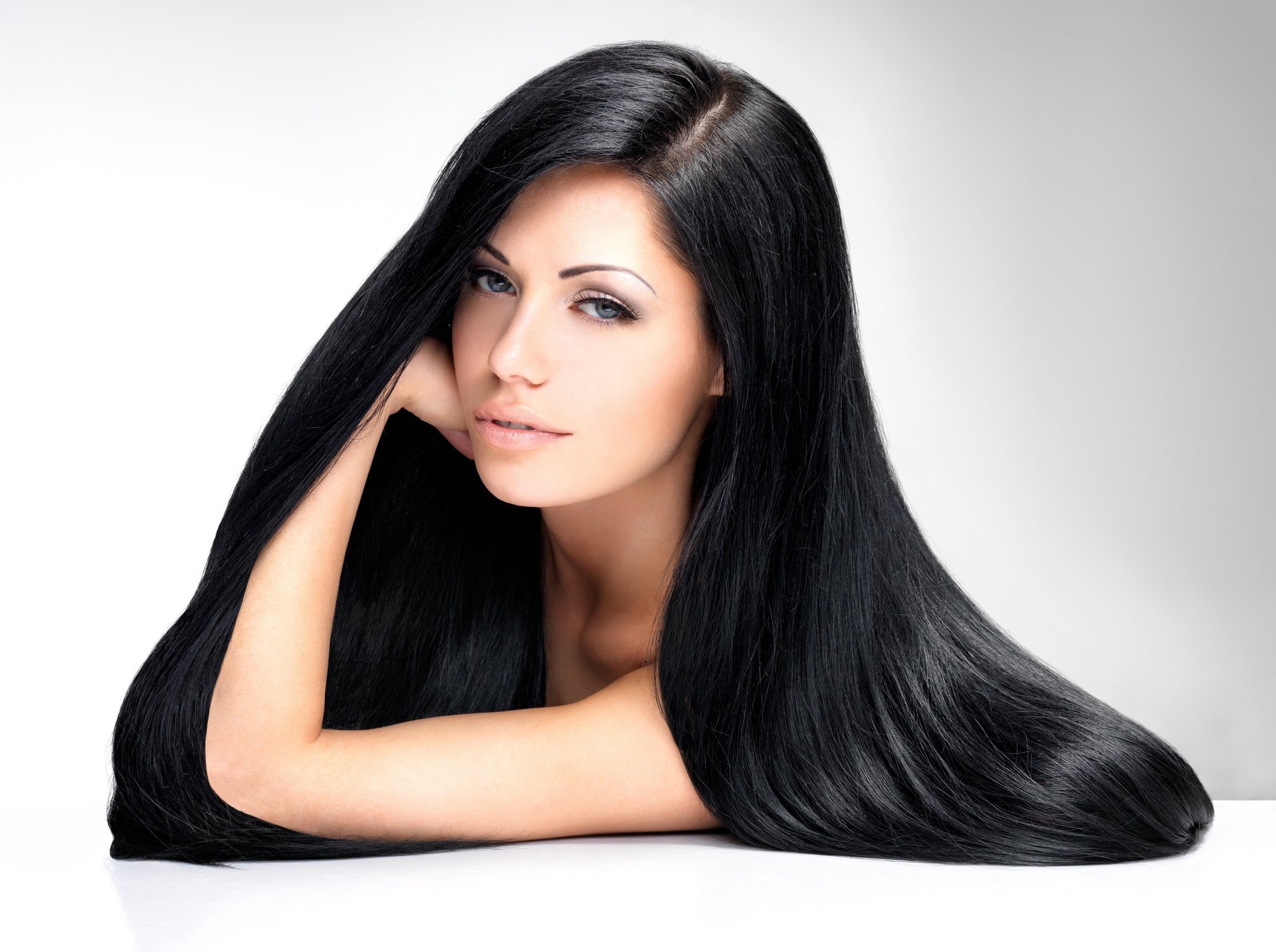 girl model long hair black view