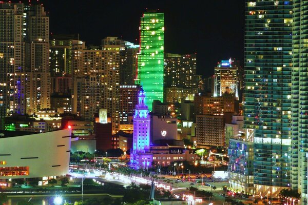 Night view of Miami. City Lights