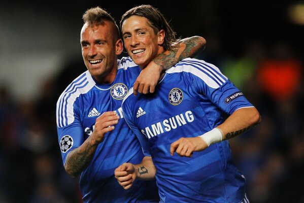 Joyful football players after the victory