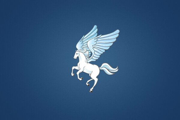 Caballo blanco con alas sobre fondo azul