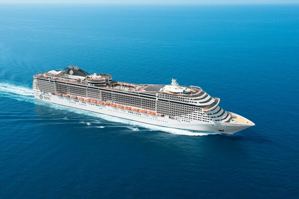 MSC Fantasia liner sailing in the sea, ocean during the day