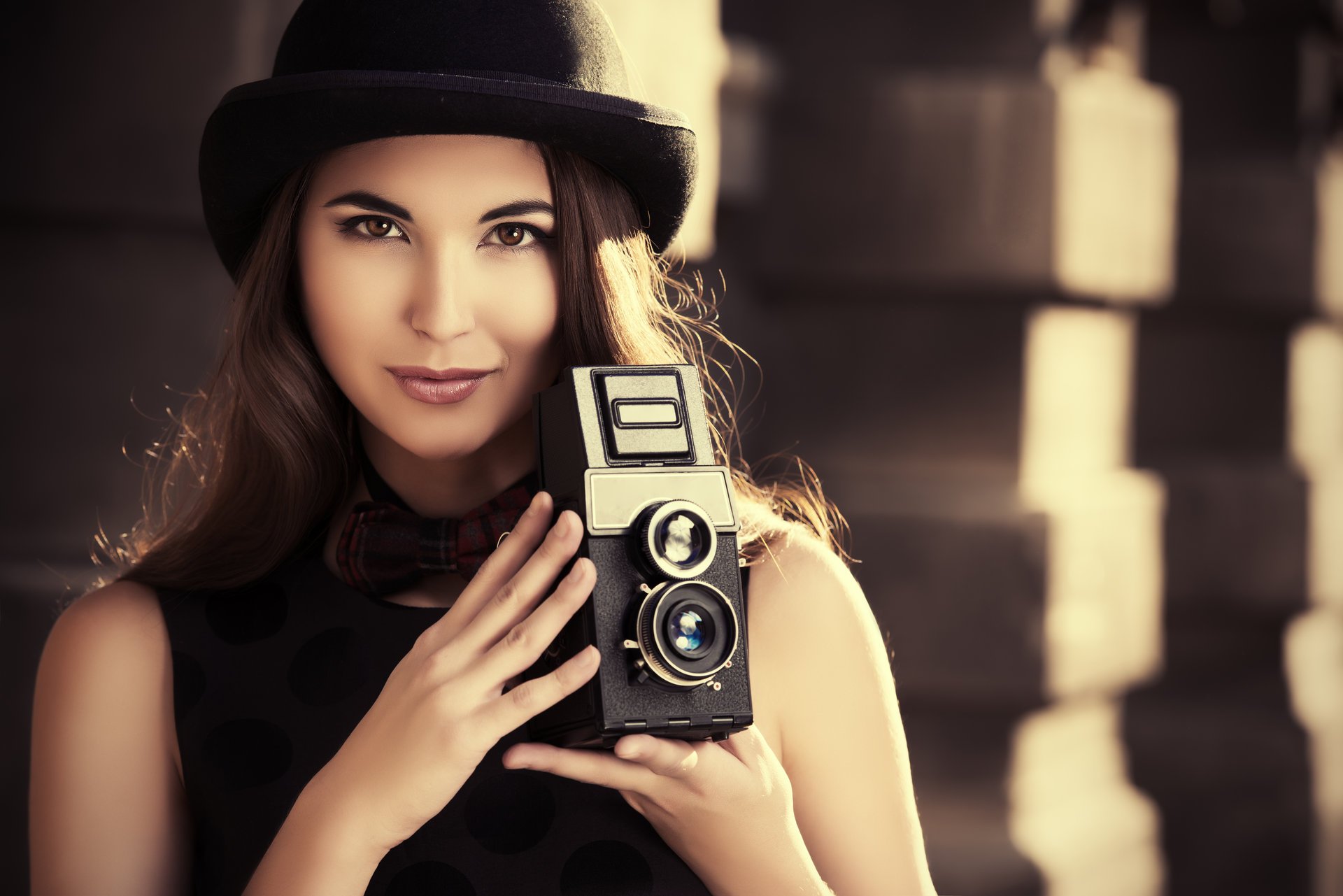 ragazza cappello vestito macchina fotografica vestito macchina fotografica