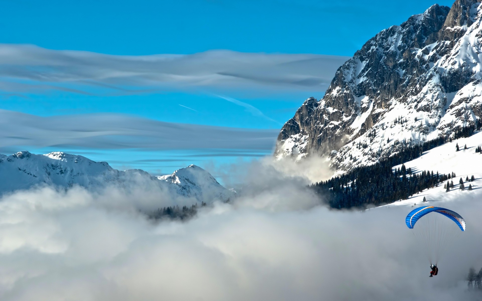 parachute sky mountain cloud