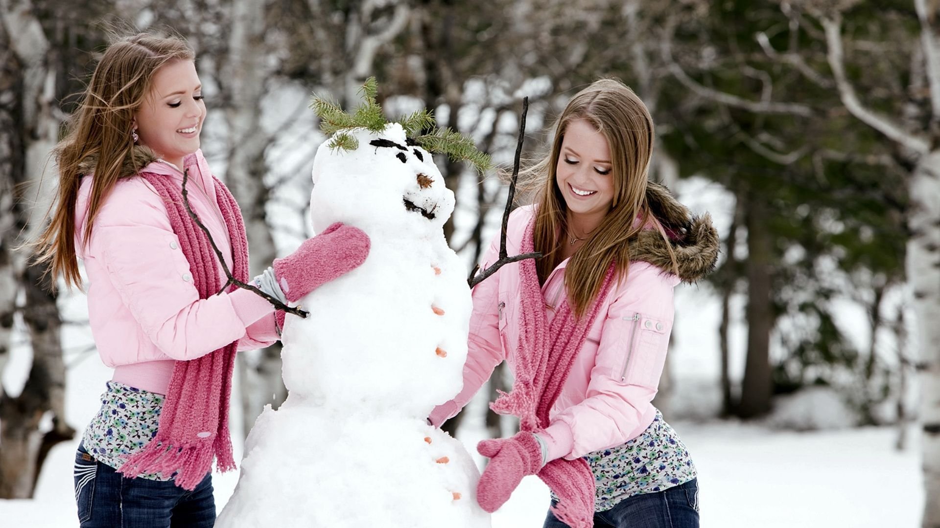 gemelos muñeco de nieve invierno mitones