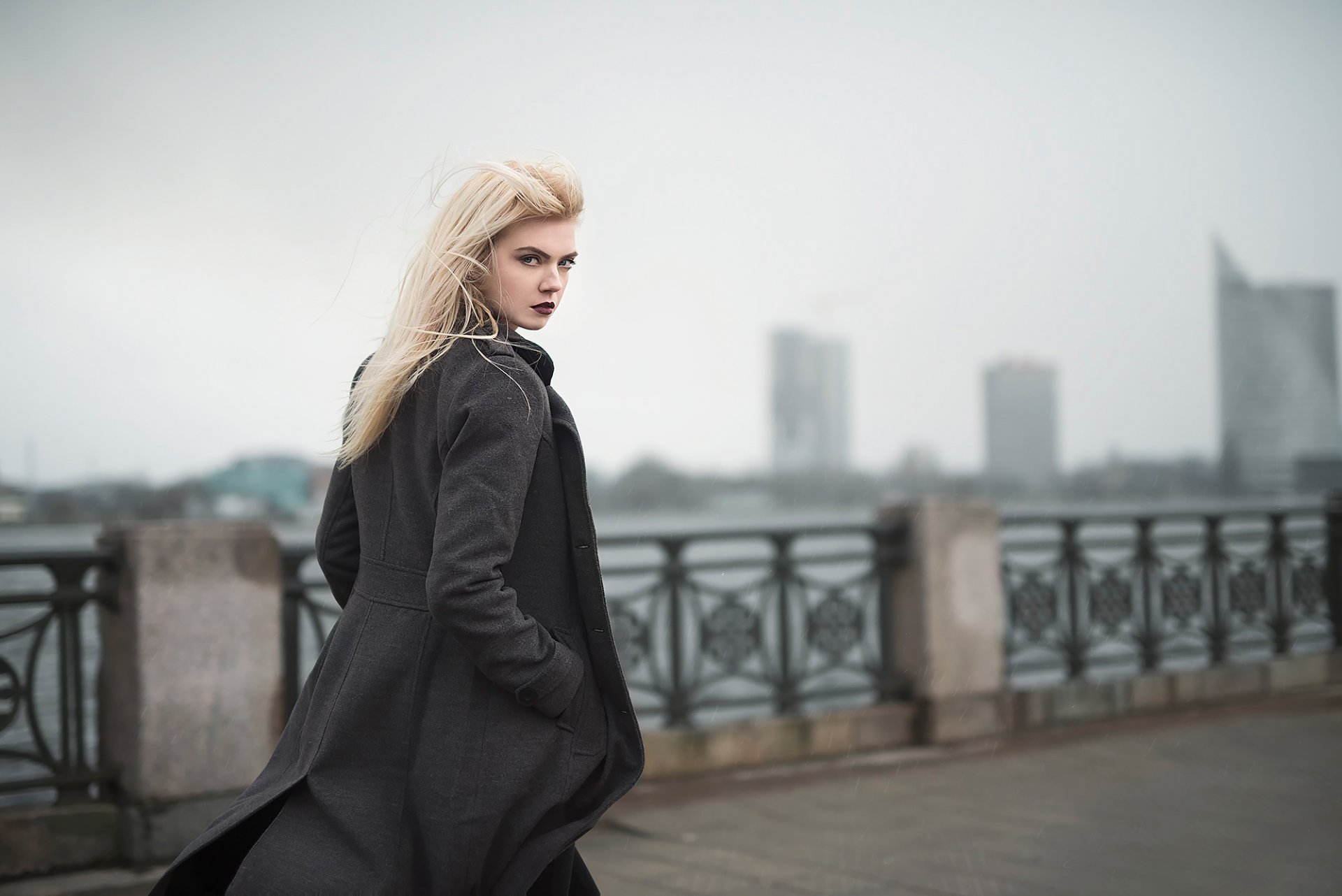 laura savicka model riga latvia gait coat town rain