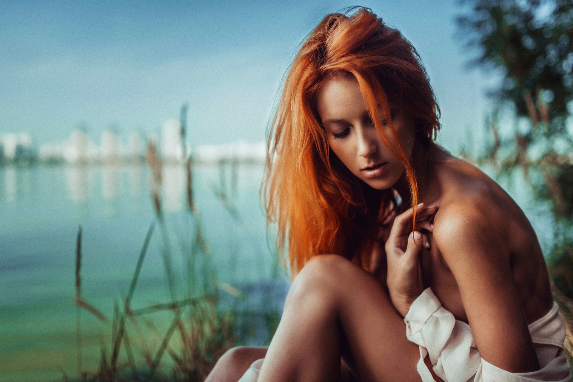 red hair portrait nature on the shore george chernyad ev