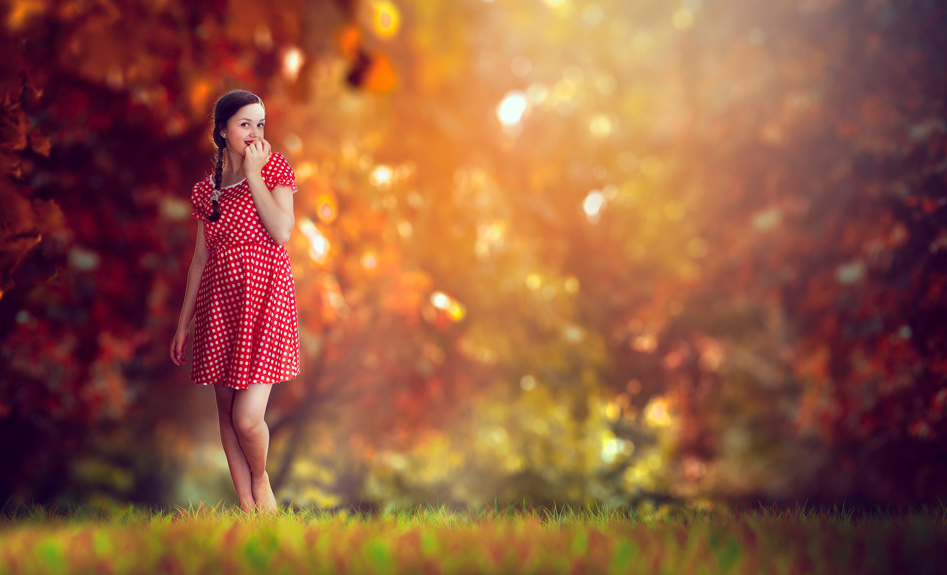 dress smile feet autumn bokeh