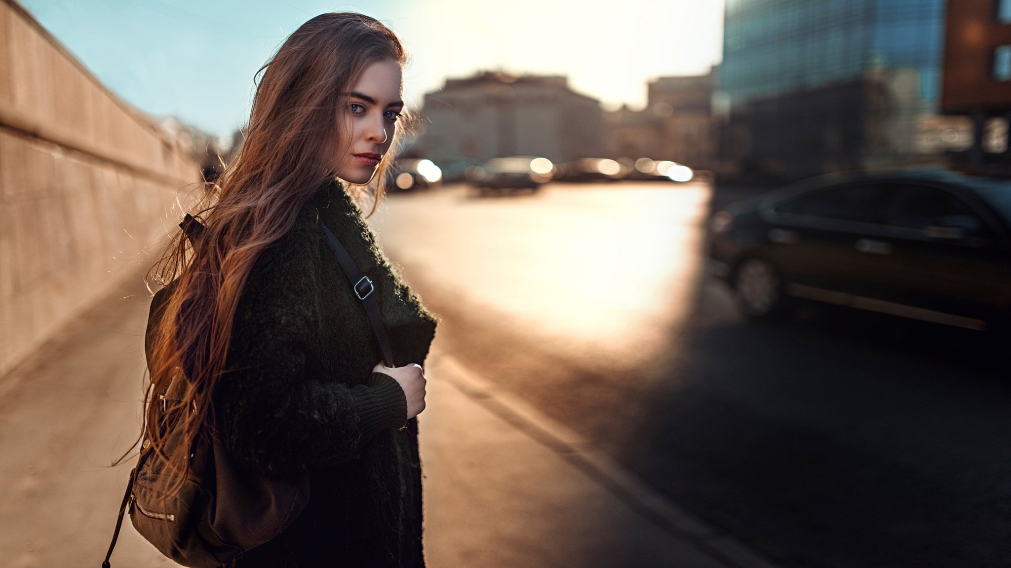 by the spring with a look at the winter town hair portrait sunlight russia george chernyad ev