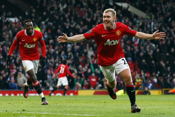 Playing football. the winning goal