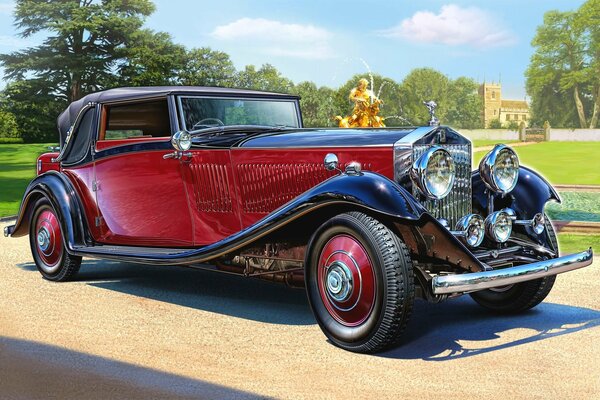 Coche retro único rojo Rolls Royce