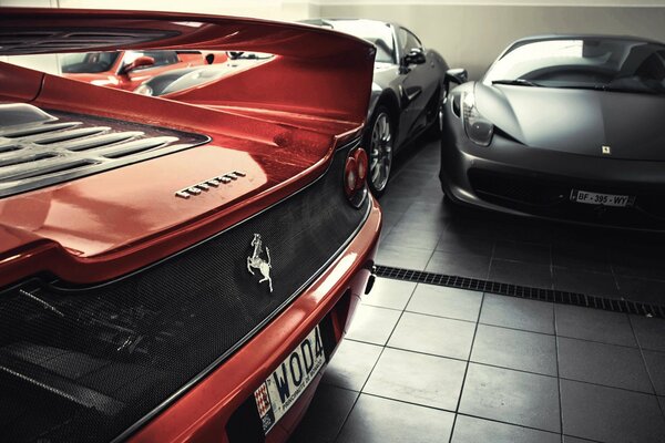 Garage with a collection of sports Ferraris