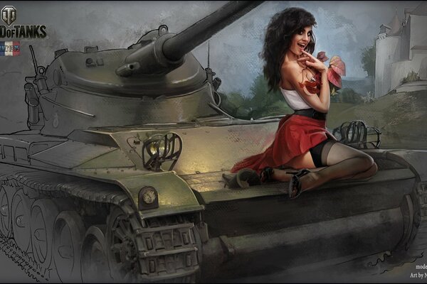 Girl on sitting on a big tank