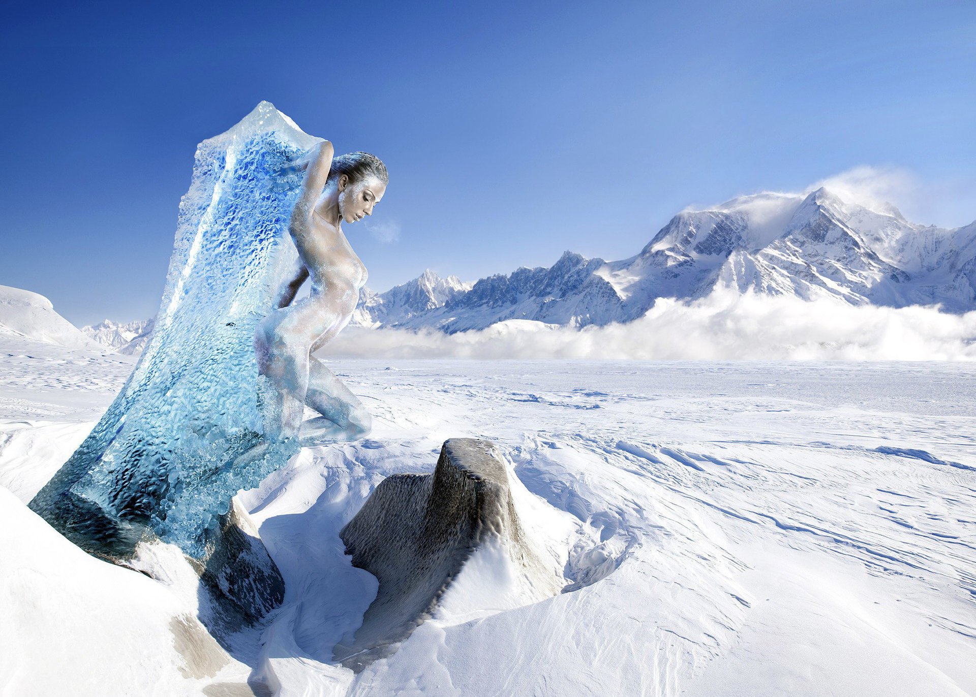 berge wolken eis himmel mädchen schnee klumpen frost