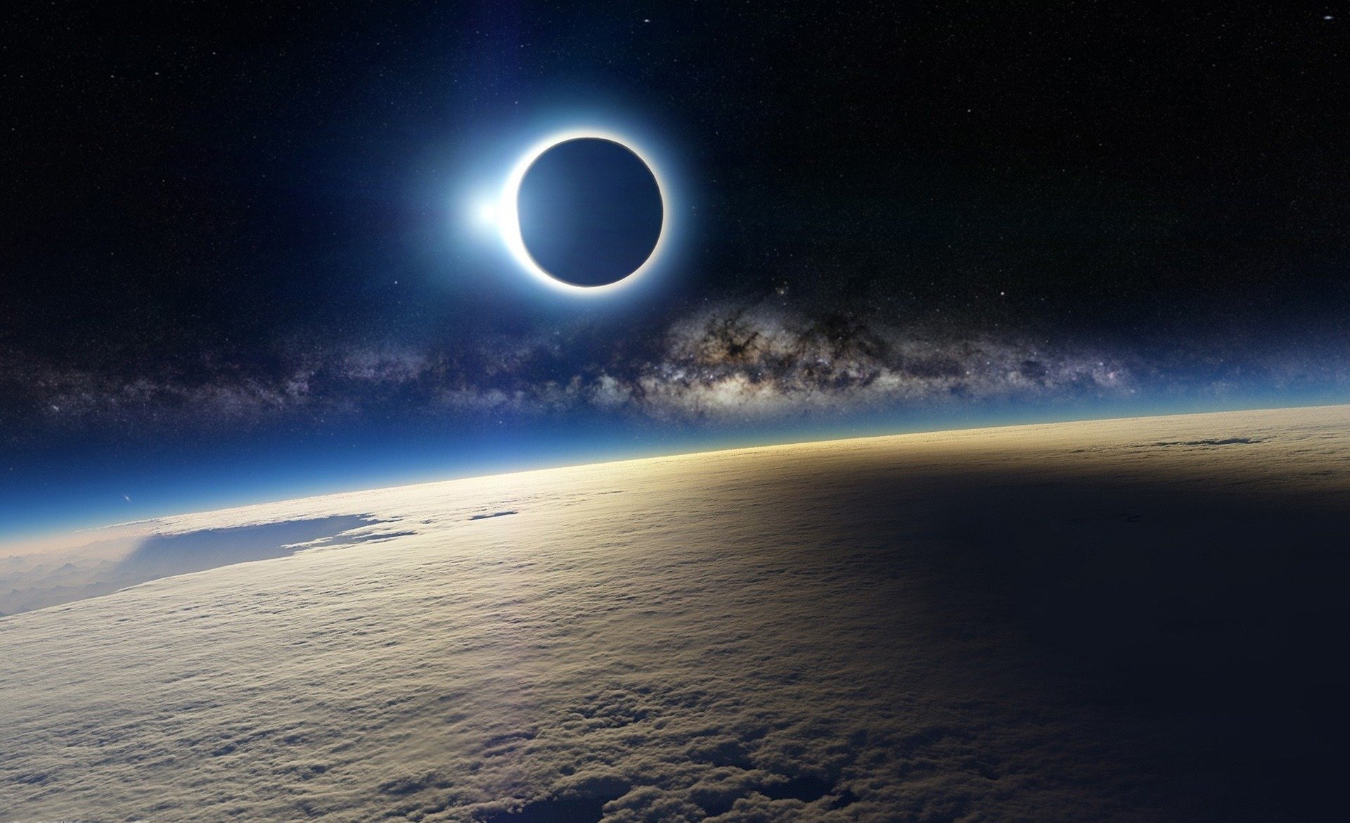 pace moon solar eclipse highlight land clouds milky way