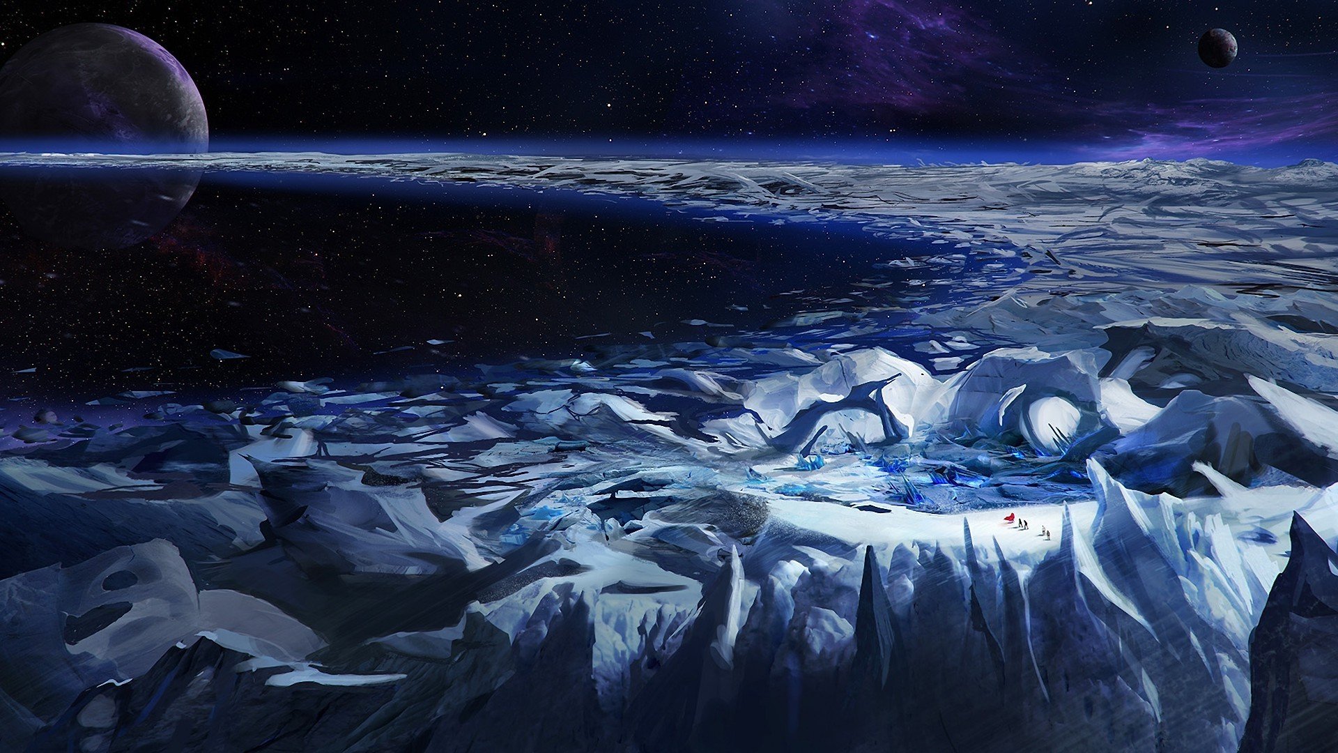 espace planètes anneau glace glacier étoiles voyageurs nébuleuse