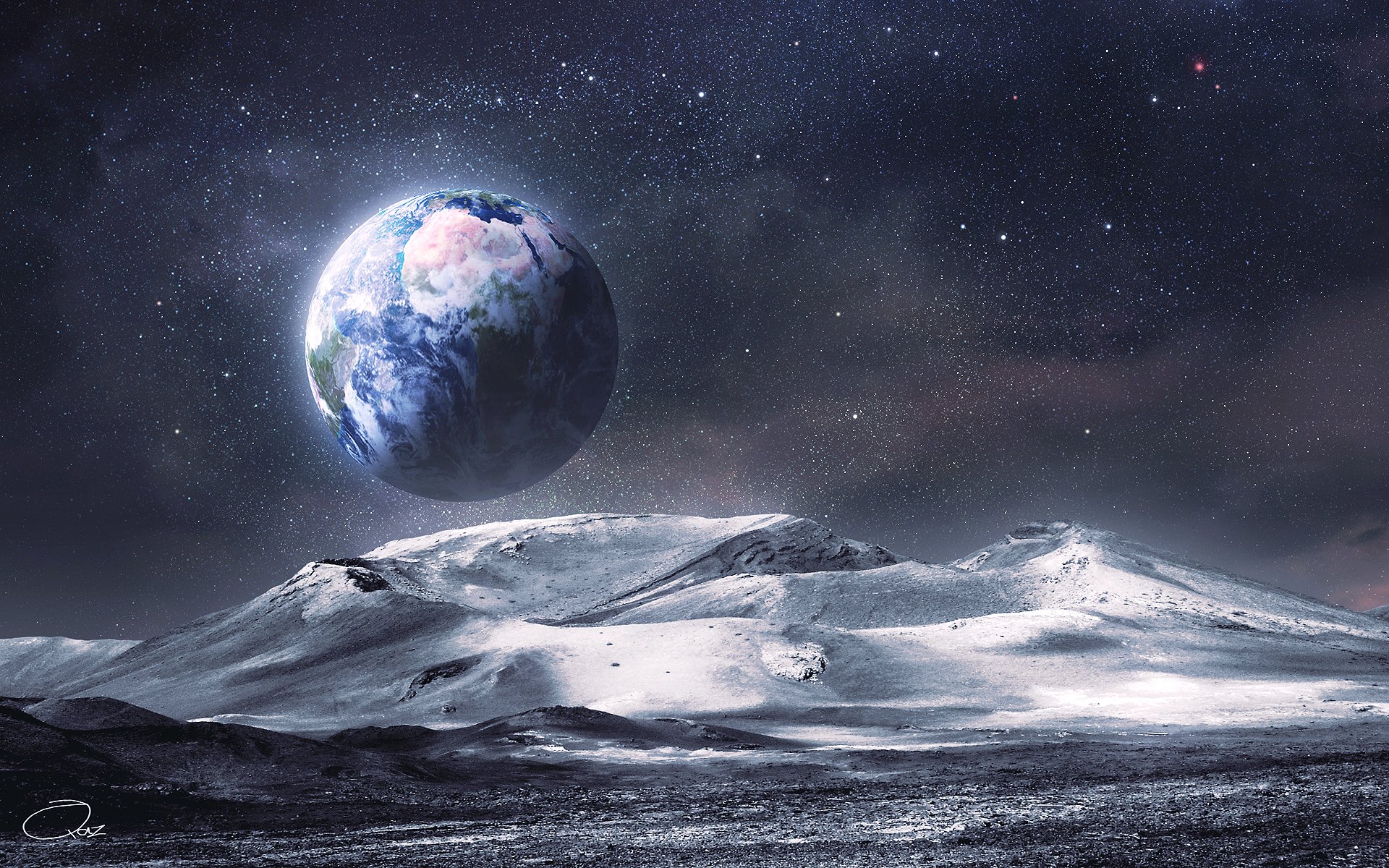 art moon earth surface relief mountains view space star