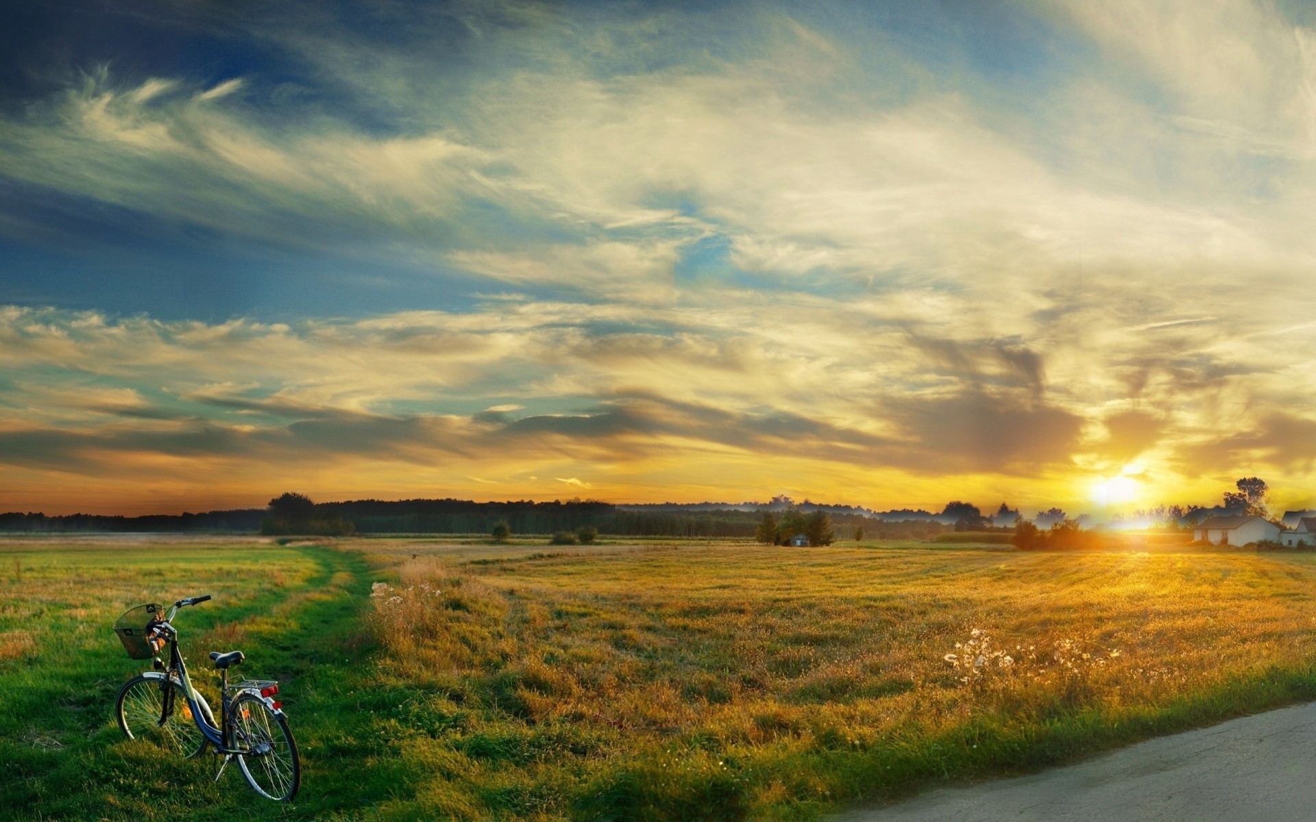 silence vélo coucher de soleil ciel nuit nuages champ