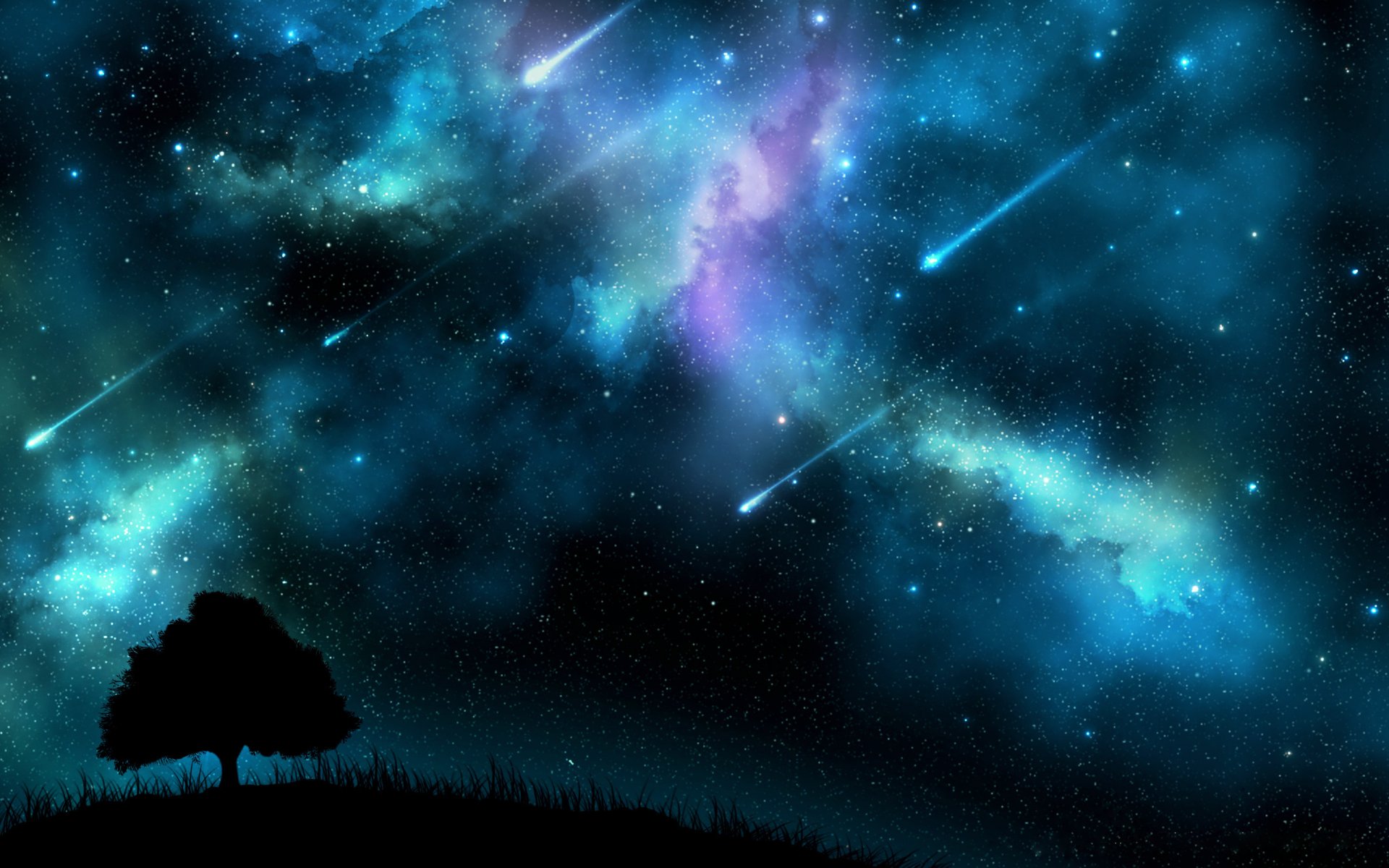 wallpaper space tree night