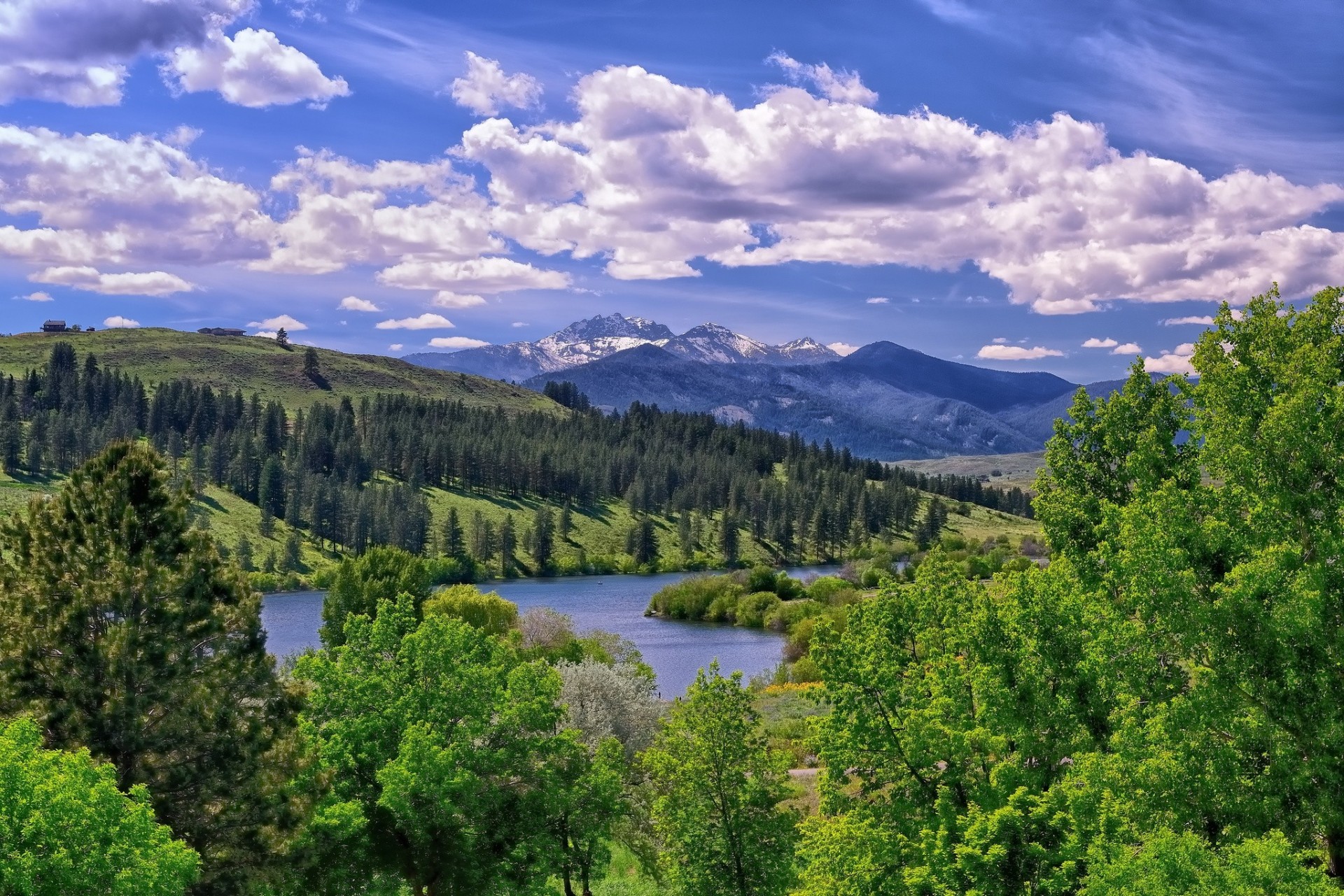 paesaggio valle alberi nuvole lago montagne washington