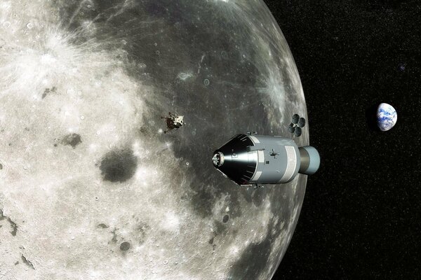 Station dans l espace près de la surface de la lune