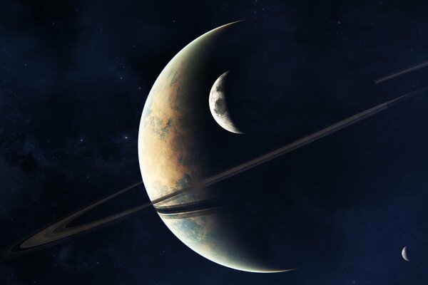 Riesiger Planet mit Ringen im Weltraum