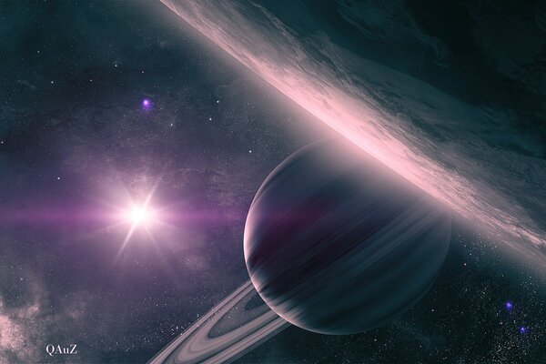 Art des Planeten Saturn mit Ringen im Weltraum