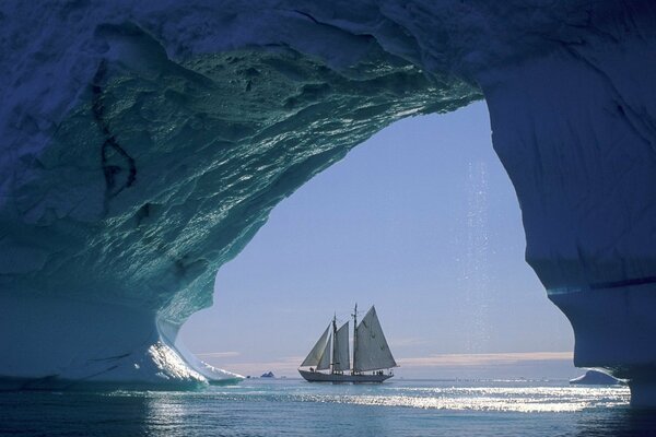 Sailing through an iceberg in winter