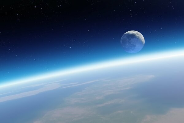 Lune-satellite de la terre au-dessus de sa surface