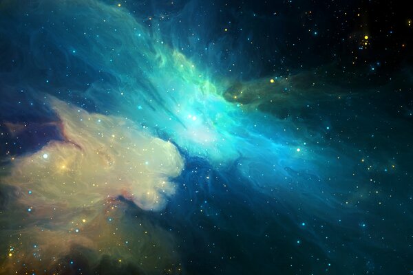 Collision of nebulae in outer space