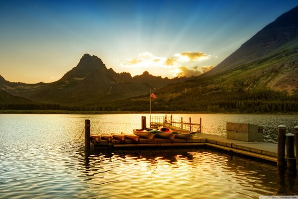 Mountain and seascape at sunset