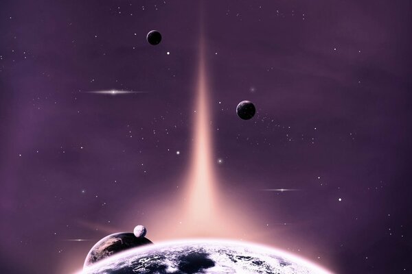 Art de la planète dans l espace violet de l espace