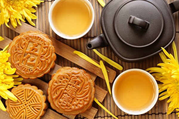 Servir du thé de style chinois avec des biscuits