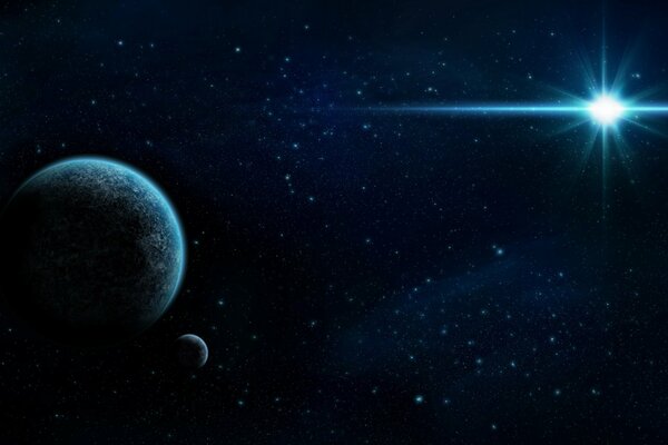 Planètes dans l espace et l étoile brille